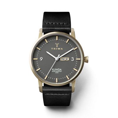 Unisex dark gray 3-hand watch with leather strap